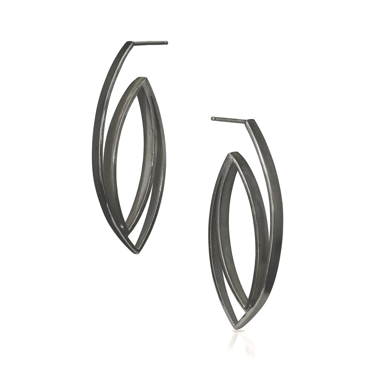 Marquis Hoops Earrings Oxidized Sterling Silver