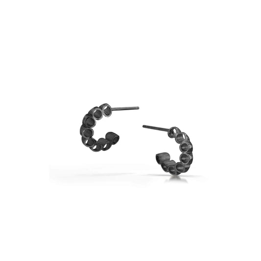 Mini Ruffle Hoops in Oxidized Sterling Silver