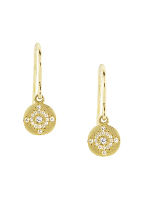 Small dangle disc earrings in gold with diamonds