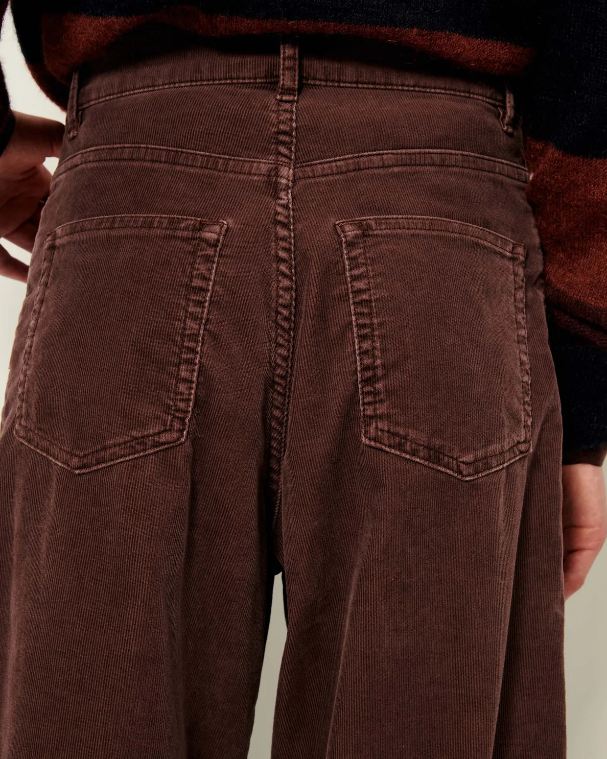 Brown corduroy pants with a neutral background