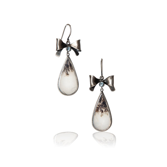 Oxidized Sterling silver earrings with teardrop dendritic agate drops