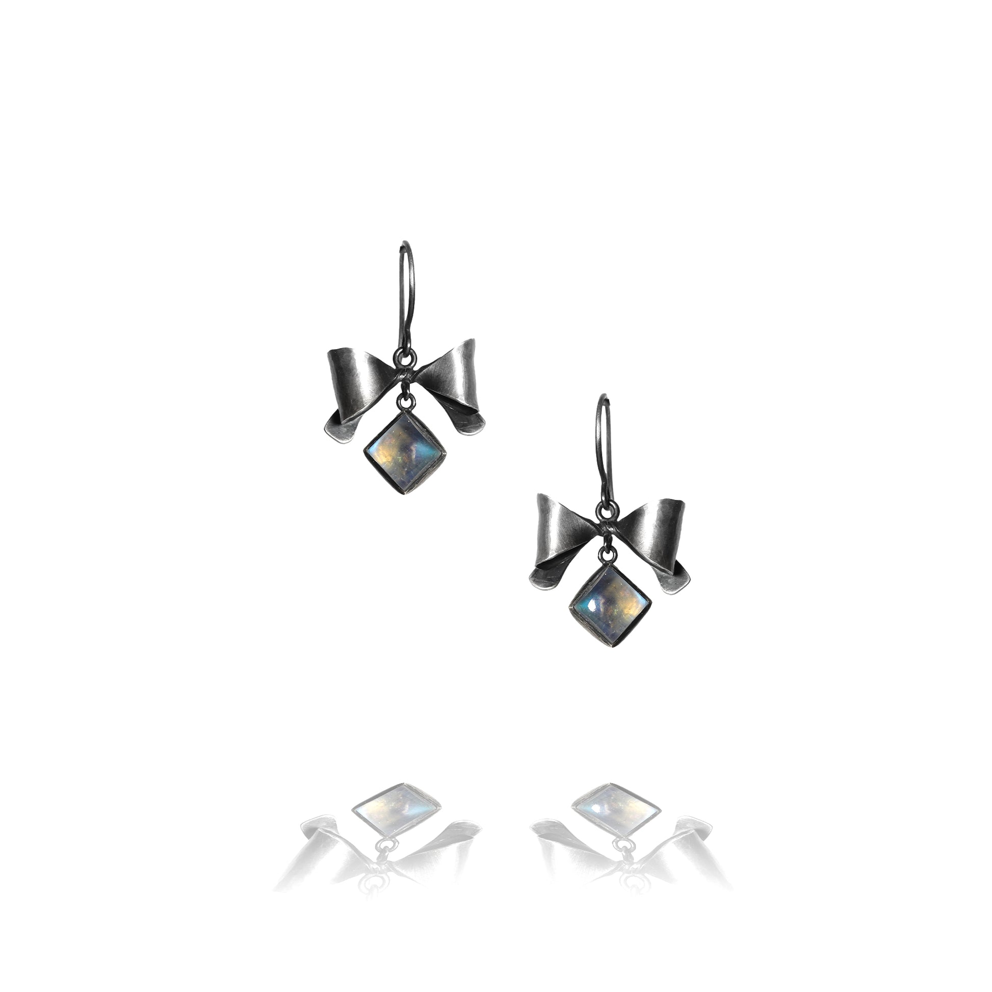 Oxidized Sterling silver earrings with rainbow moonstone drops
