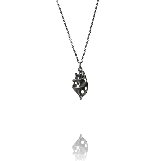 oxidized silver holey shell charm necklace