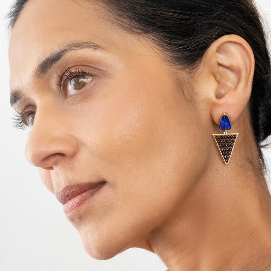 Boulder Opal and Black Diamond Earrings