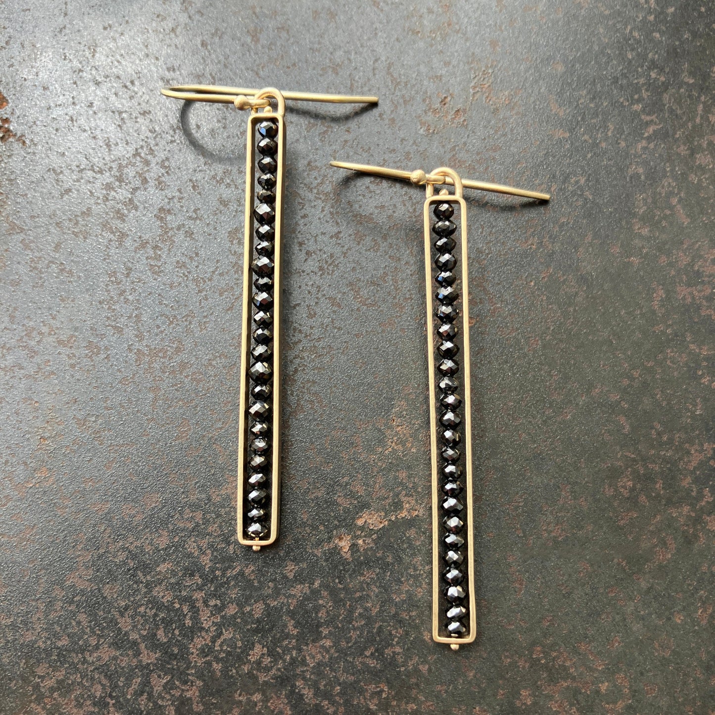 Black Diamond Bead Stick Earrings