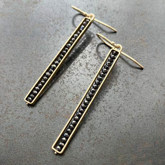 Black Diamond Bead Stick Earrings