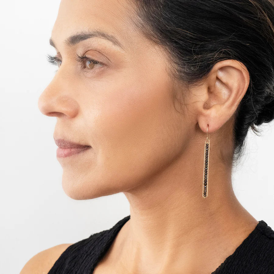 Black Diamond Bead Stick Earrings