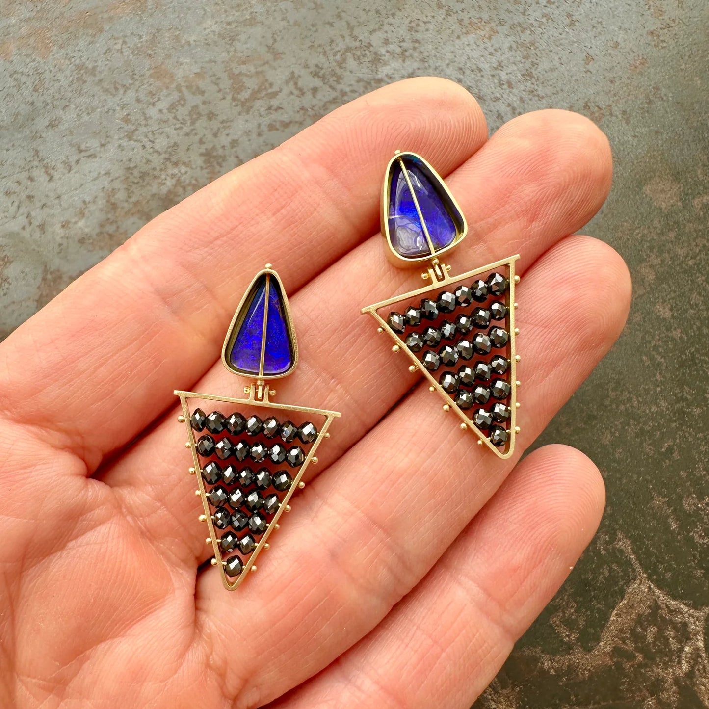 Boulder Opal and Black Diamond Earrings