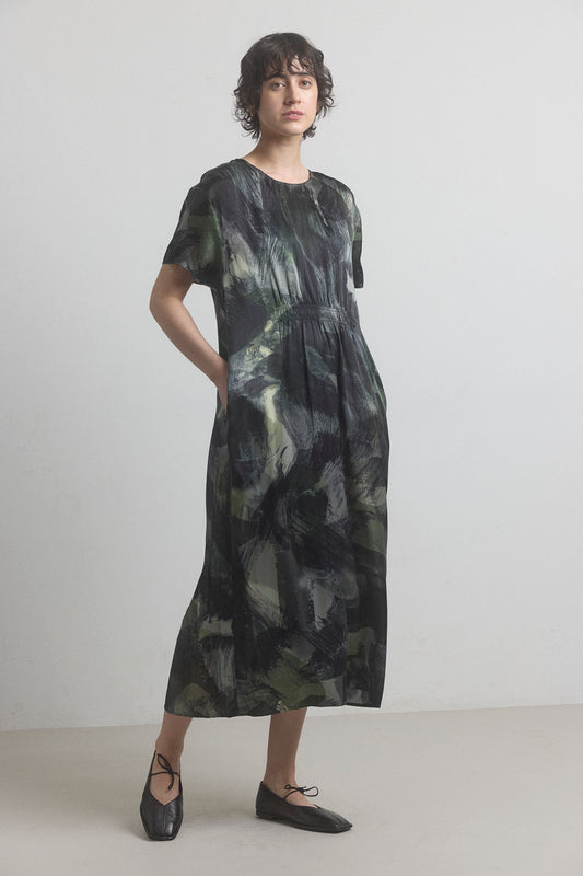 Phoebe Silk Dress - Black Watercolor