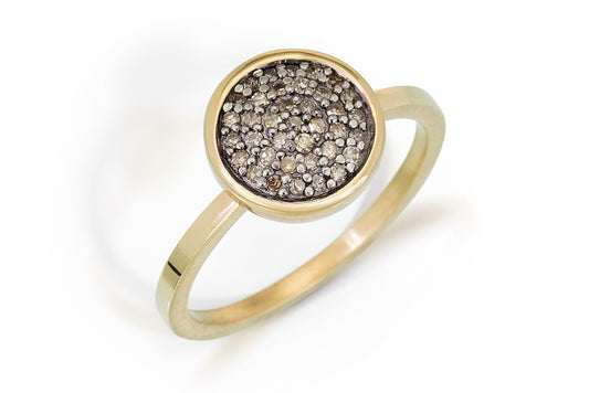 14k Gold Straight Band Ring with Pave Bead