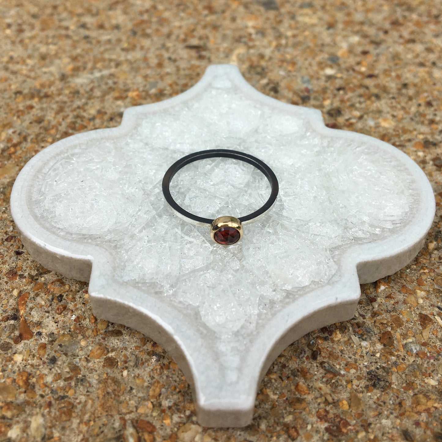 Rose Cut Garnet Ring with Oxidized Silver and 14k Gold