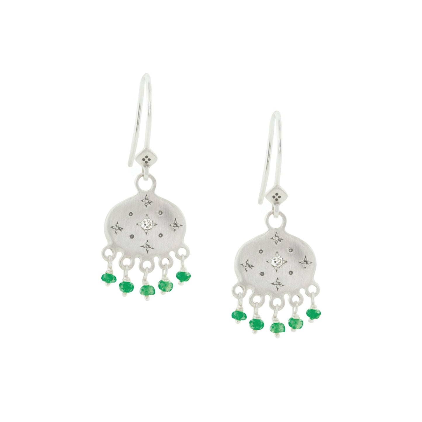 Beaded new Moon Earrings With Emeralds
