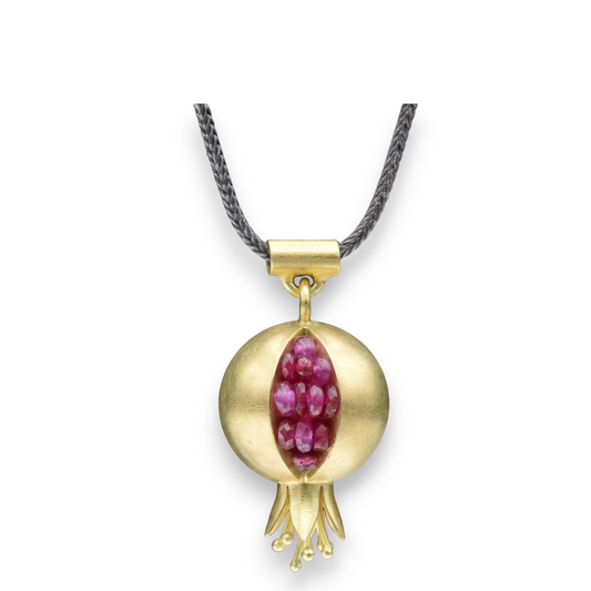Gold Pomegranate Pendant with Rubies and Pink Sapphires
