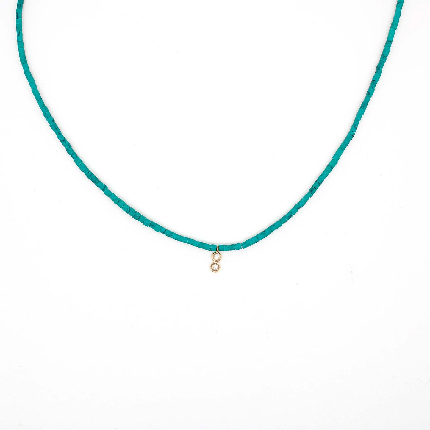 Beaded Necklace with Green Turquoise and Diamond in 18k Gold Setting