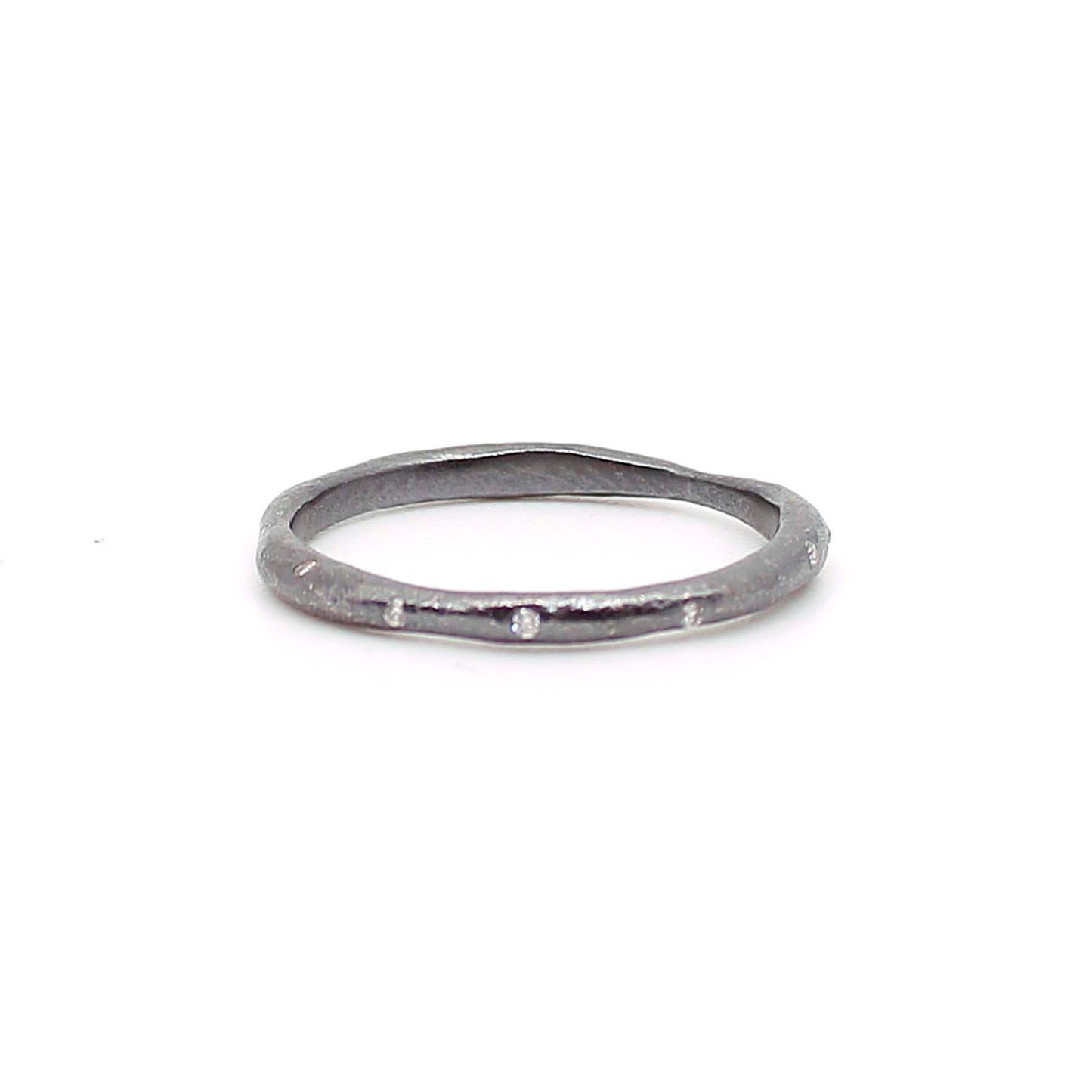 Organic Texture Oxidized Sterling Silver Ring with Diamonds