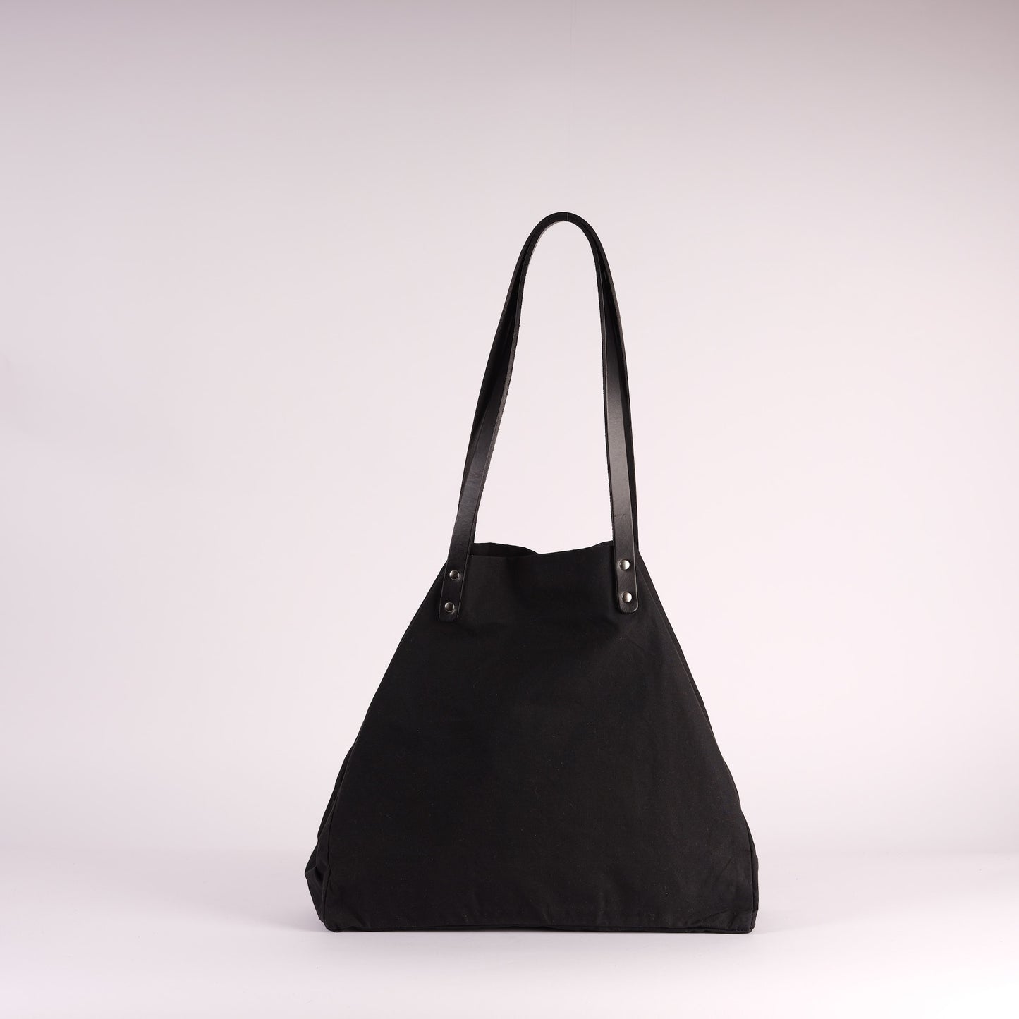 Black Waxed Cotton Midi Tote Bag