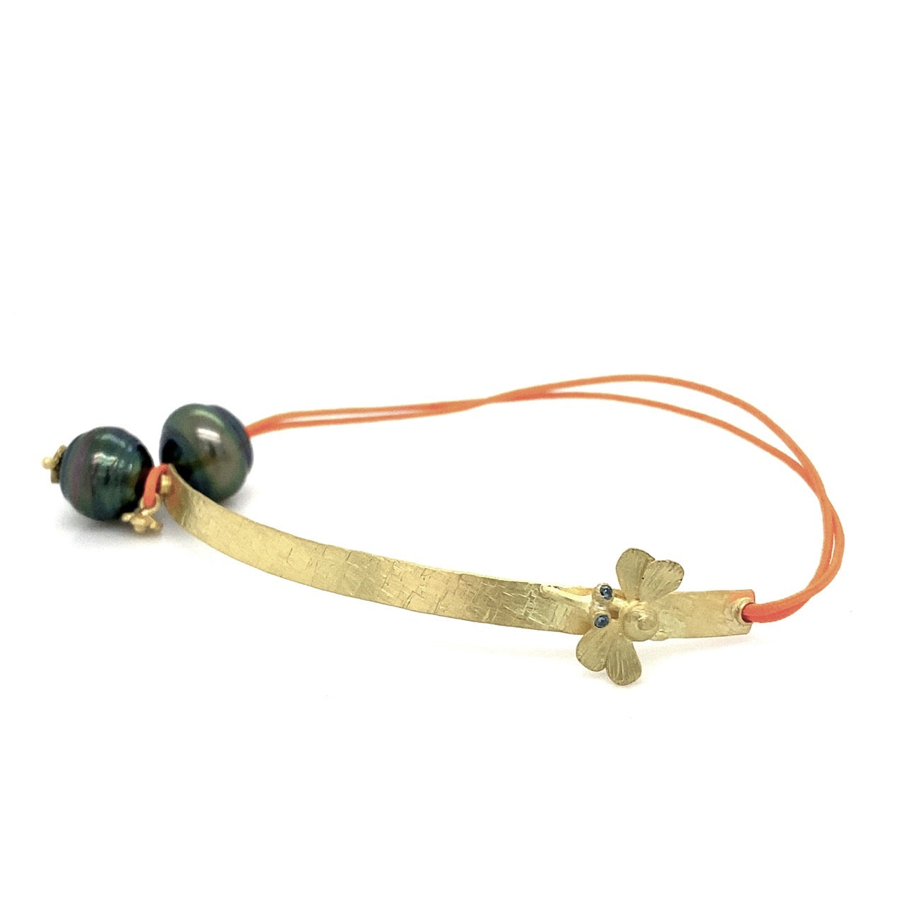 Hummingbird Gold Bar Bracelet with Tahitian Pearls