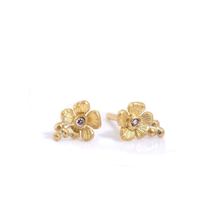 Tiny Flower Post Earrings with Diamond Center