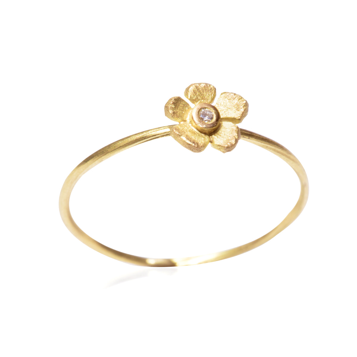 18k Gold Floral Stacking Ring with Diamond