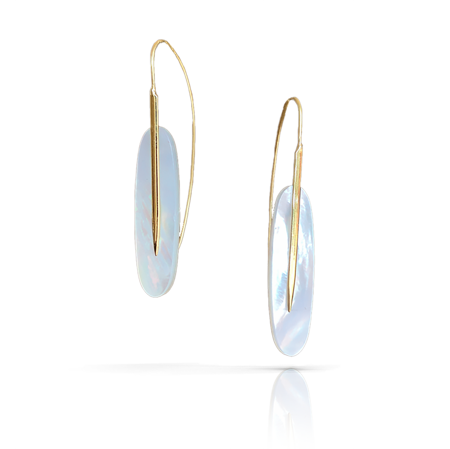 Medium Feather Earrings with Mother-of-Pearl and 18k Yellow Gold