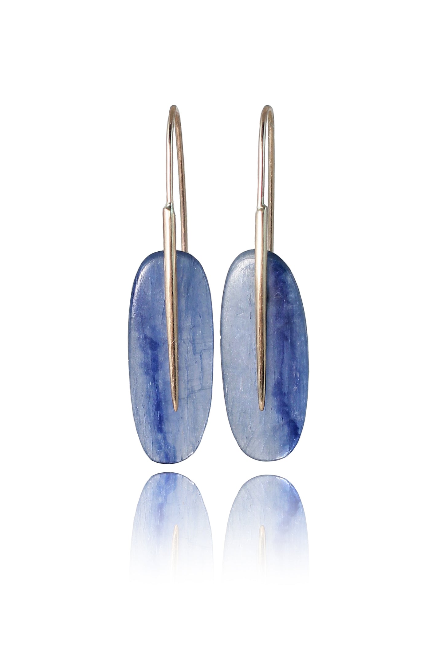 Small Feather Earrings in Kyanite and 18k Yellow Gold