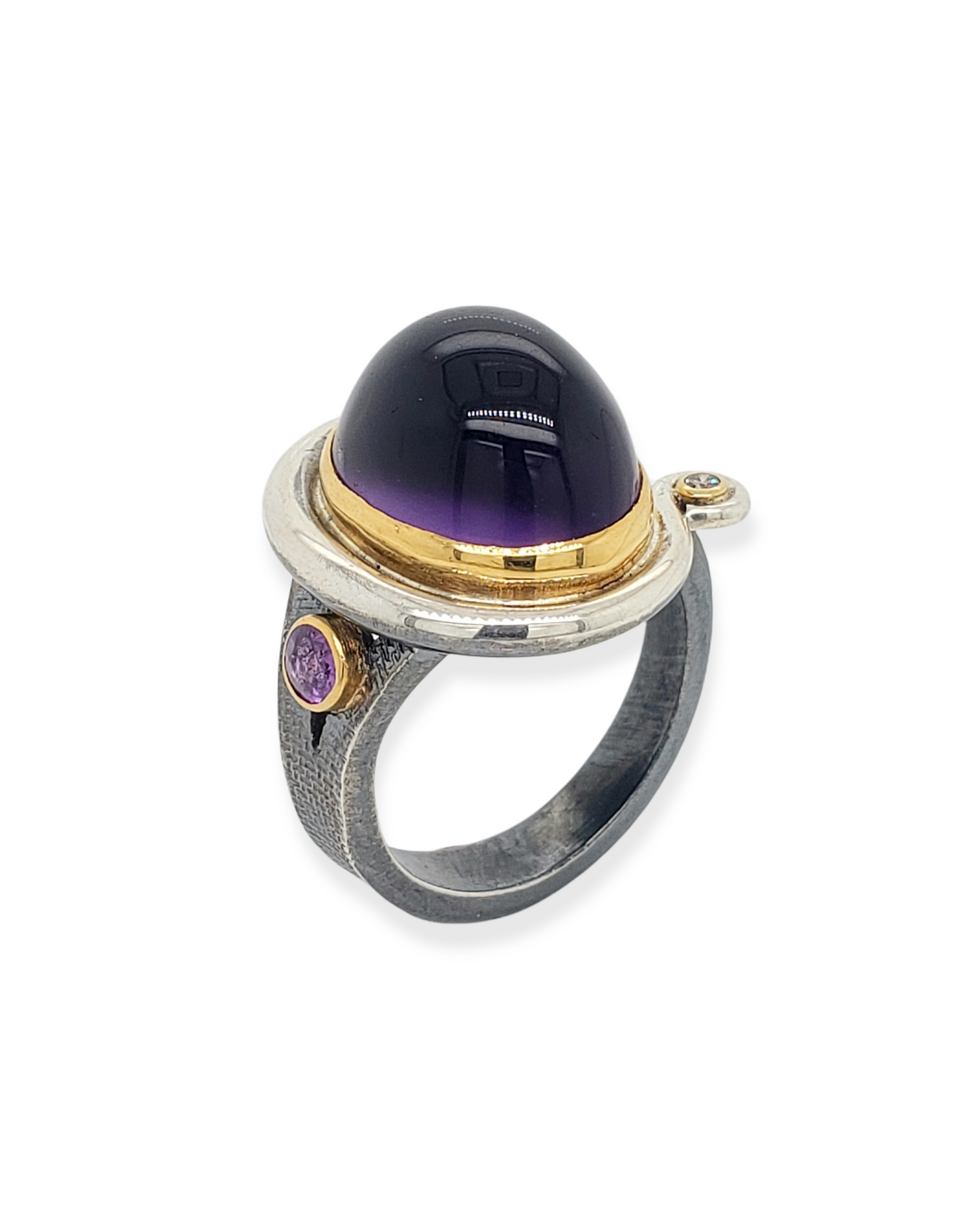Oxidized Silver Amethyst, Purple Sapphire and Diamond Ring