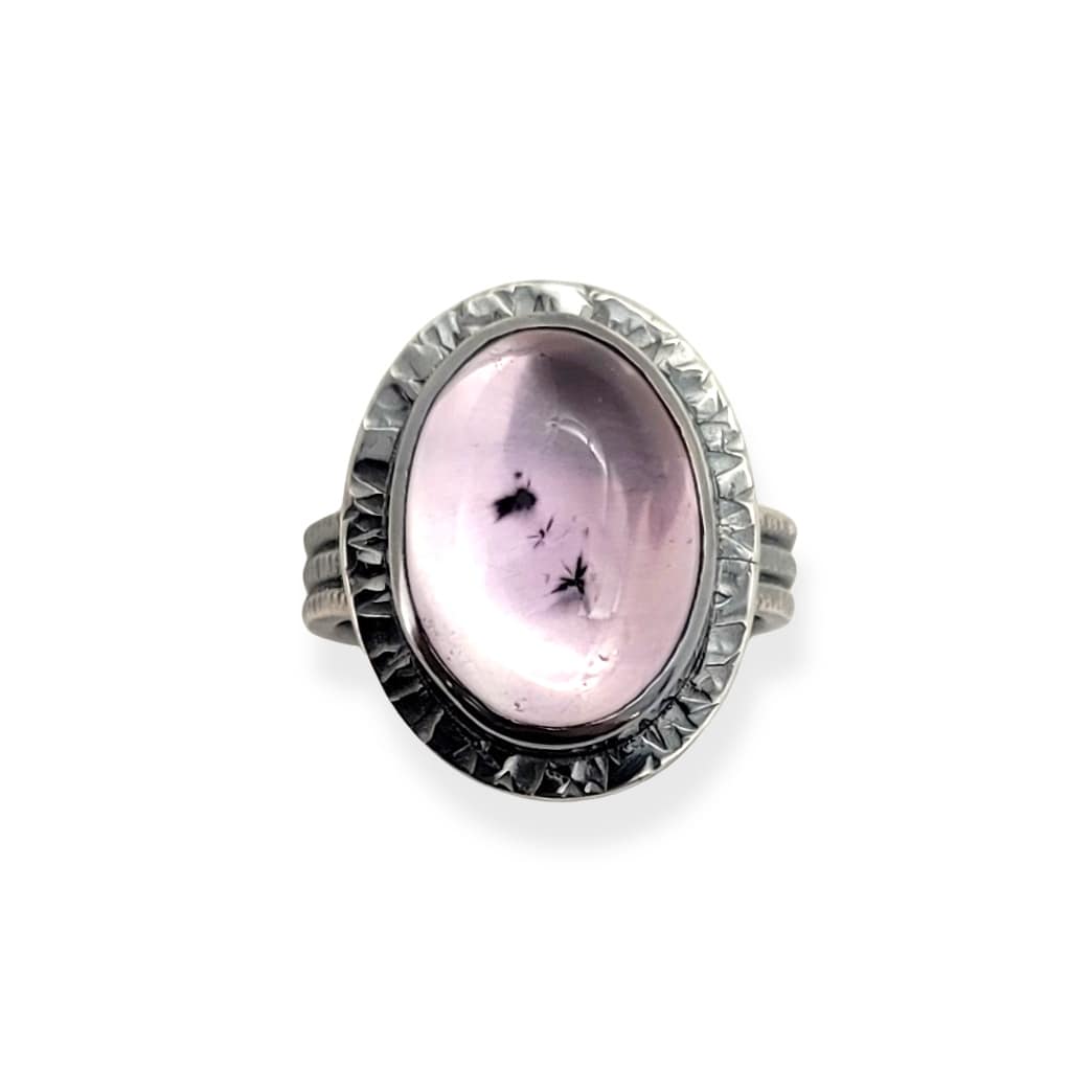 Oxidized Sterling Silver Ring With Hollandite Inclusions in Amethyst.