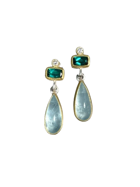 Aqua Tourmaline and Diamond Earrings