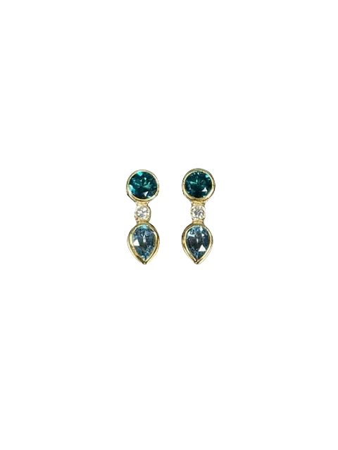 Tourmaline Aqua and Diamond Stud Earrings