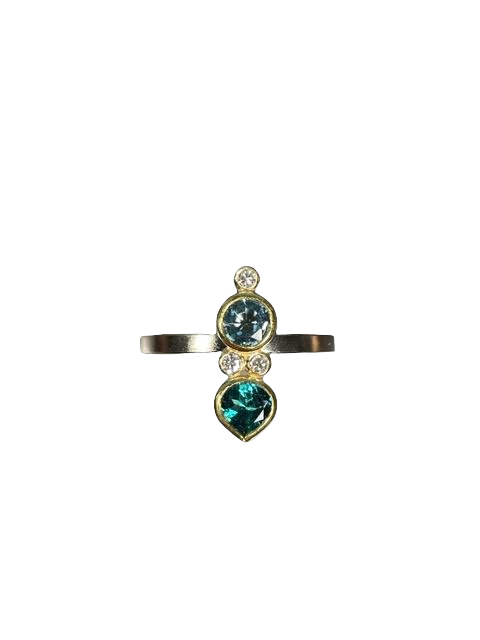 Tourmaline Aqua and Diamond Ring