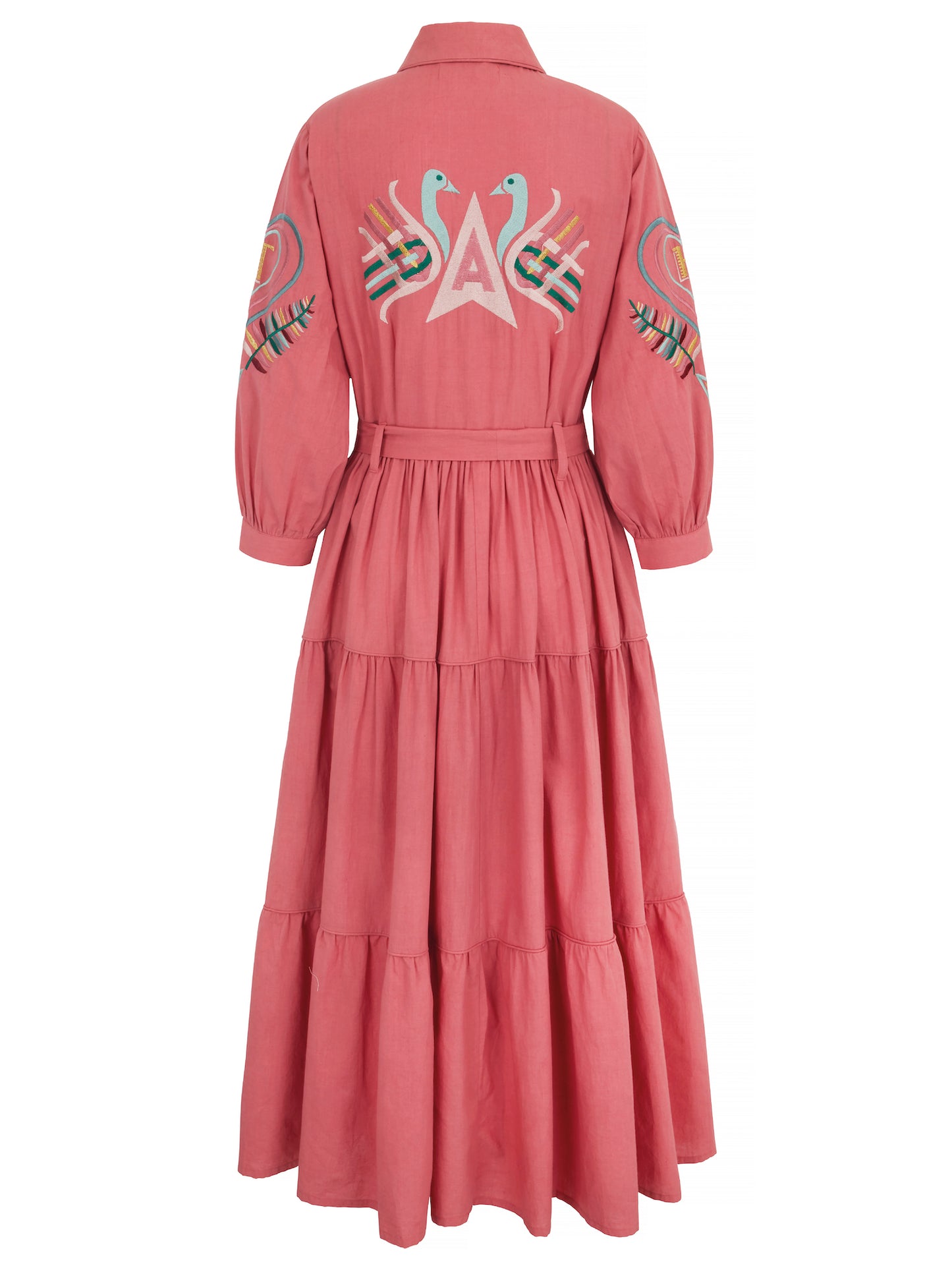 Zip Front Dress Pink Embroidered