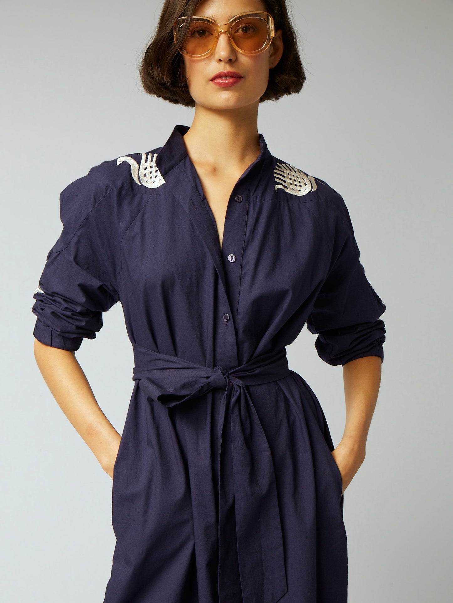 Xanthe Dress Navy Embroidered