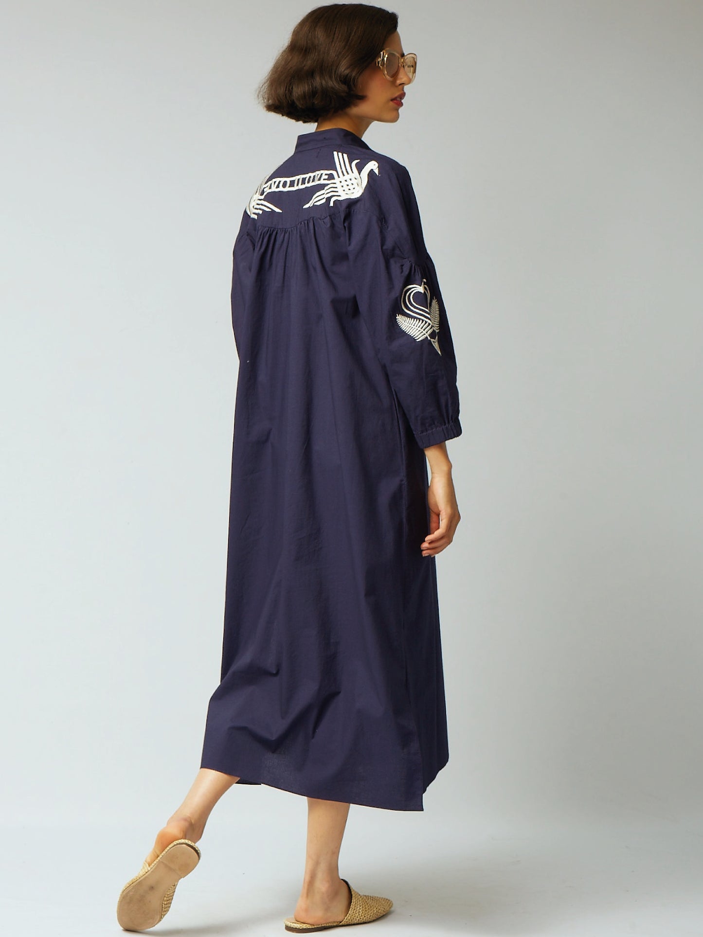 Xanthe Dress Navy Embroidered